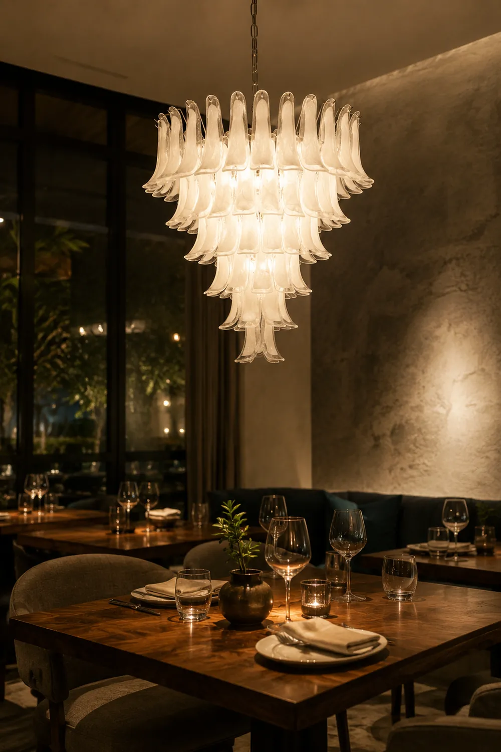Murano White Glass Petals Chandelier - Lumpaz