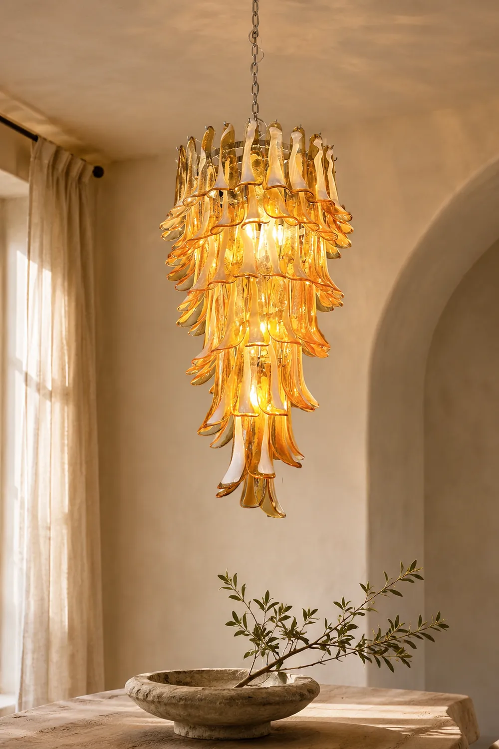 Murano Amber Petals Spiral Chandelier - Lumpaz