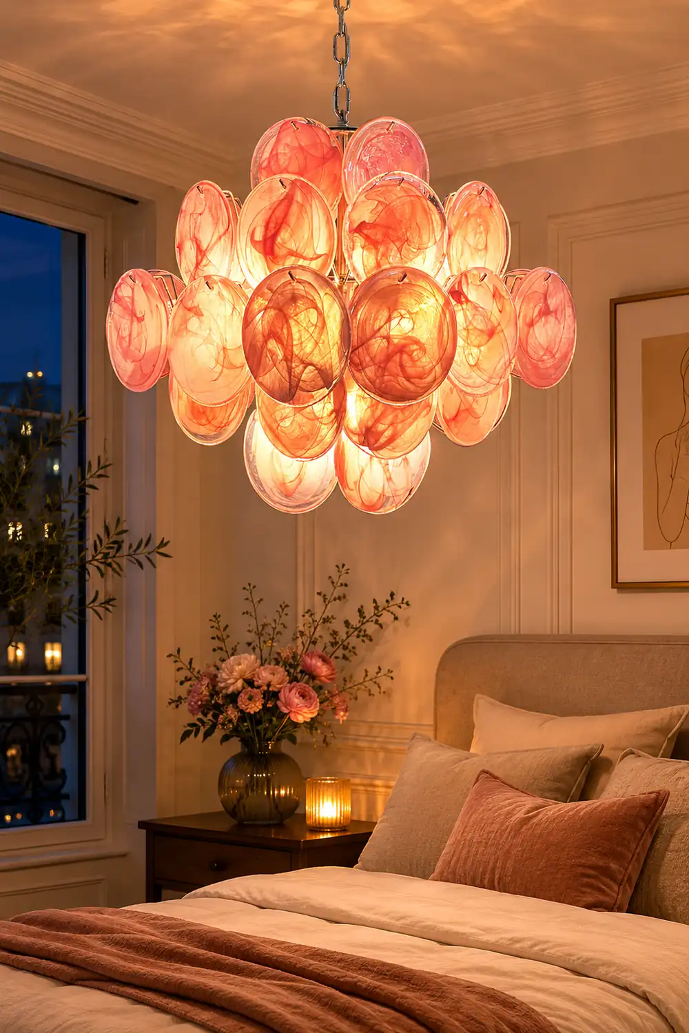 Murano Pink Disks Chandelier - Lumpaz