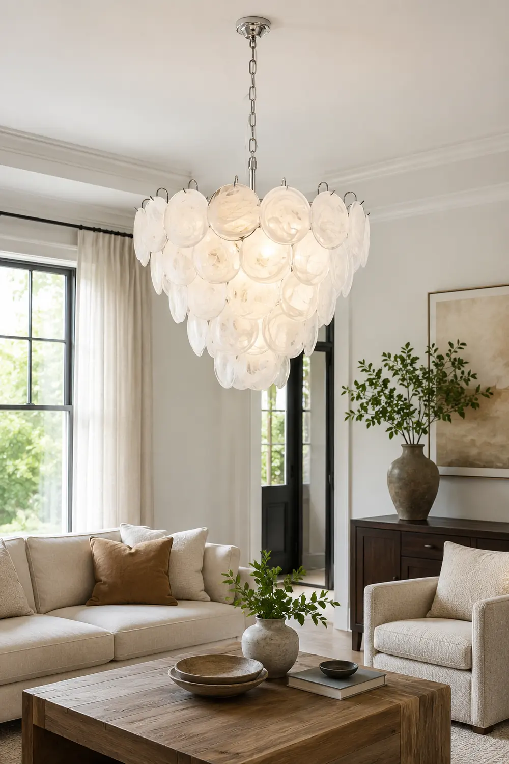 White Murano Disc Chandelier - Lumpaz