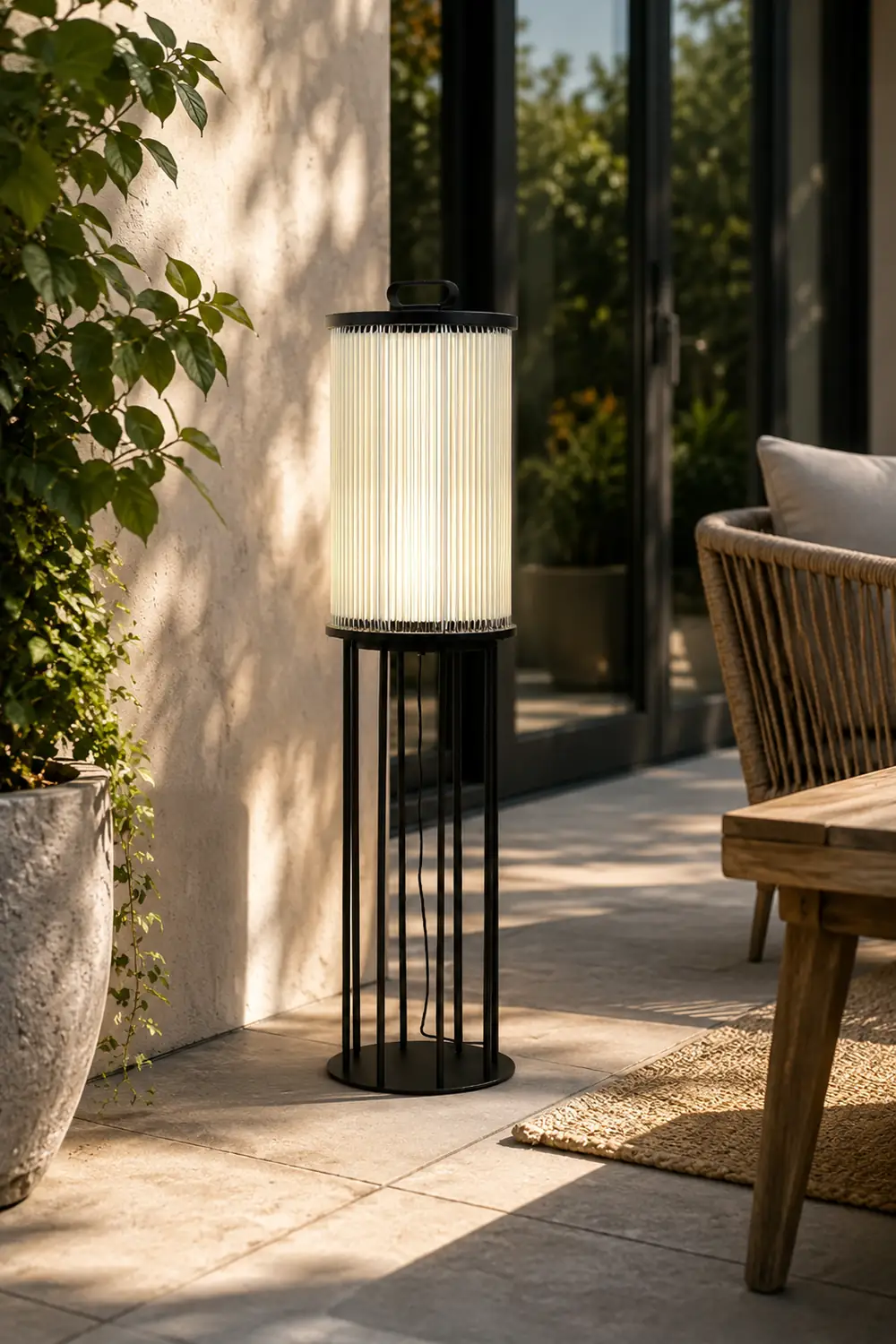 Line Glass Lantern Solar Floor Lamp - Lumpaz