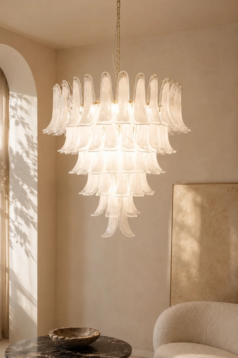 Murano White Glass Petals Chandelier - Lumpaz