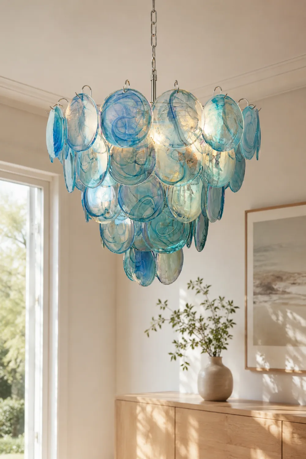 Blue Murano Disc Chandelier - Lumpaz