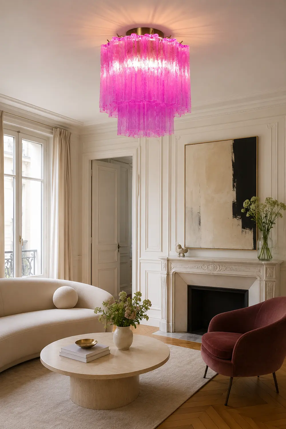Fiora Rose Red Glass Ceiling Lamp - Lumpaz