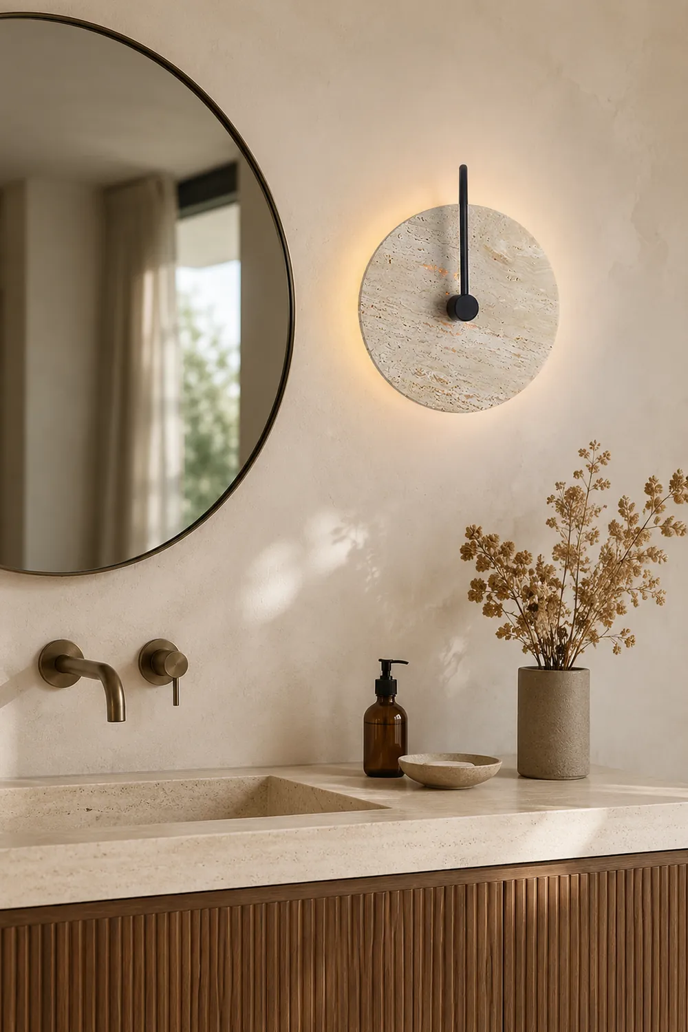 Round Travertine Wall Lamp - Lumpaz