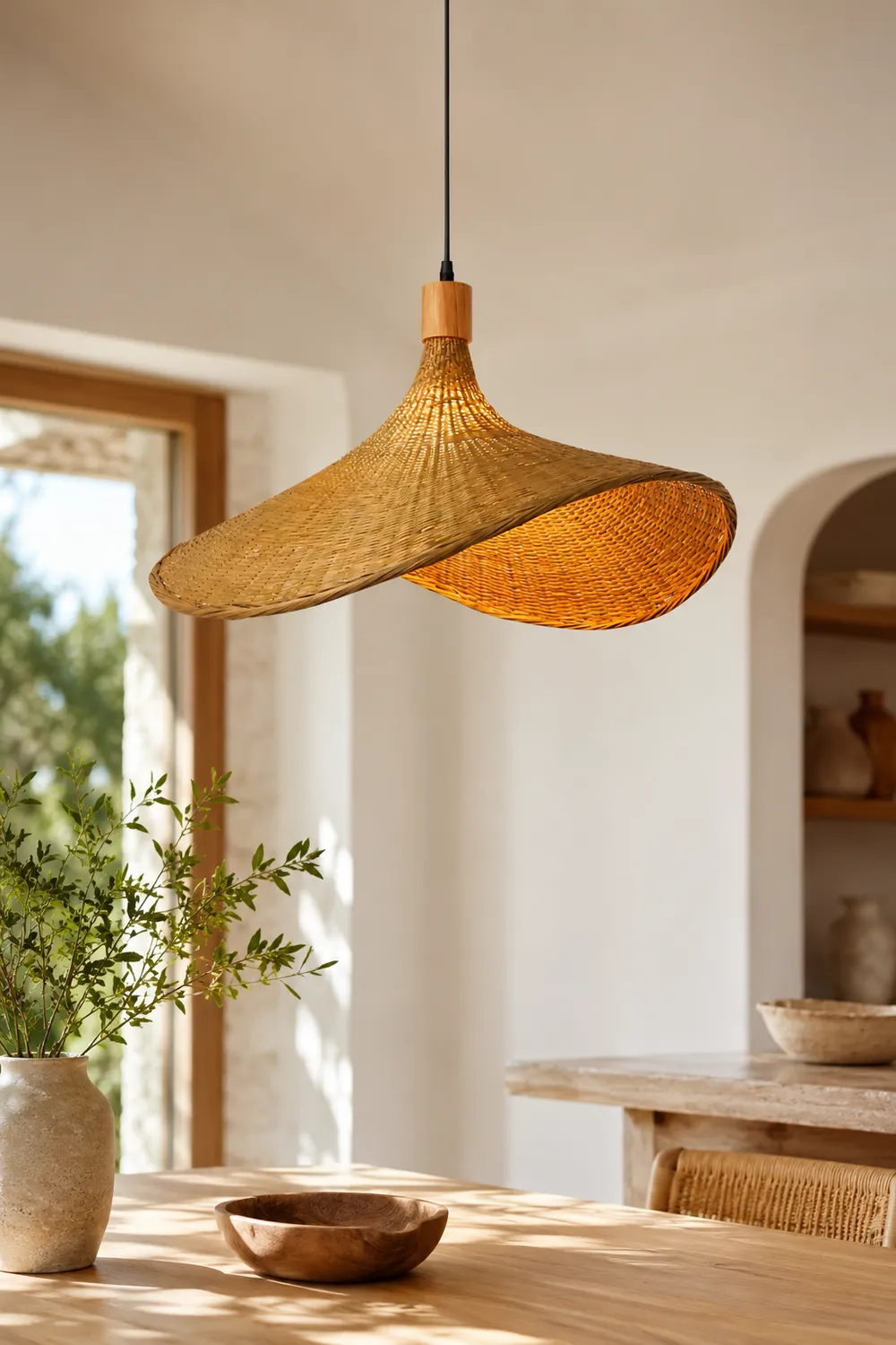 Rattan Weave Hat Pendant Light - Lumpaz