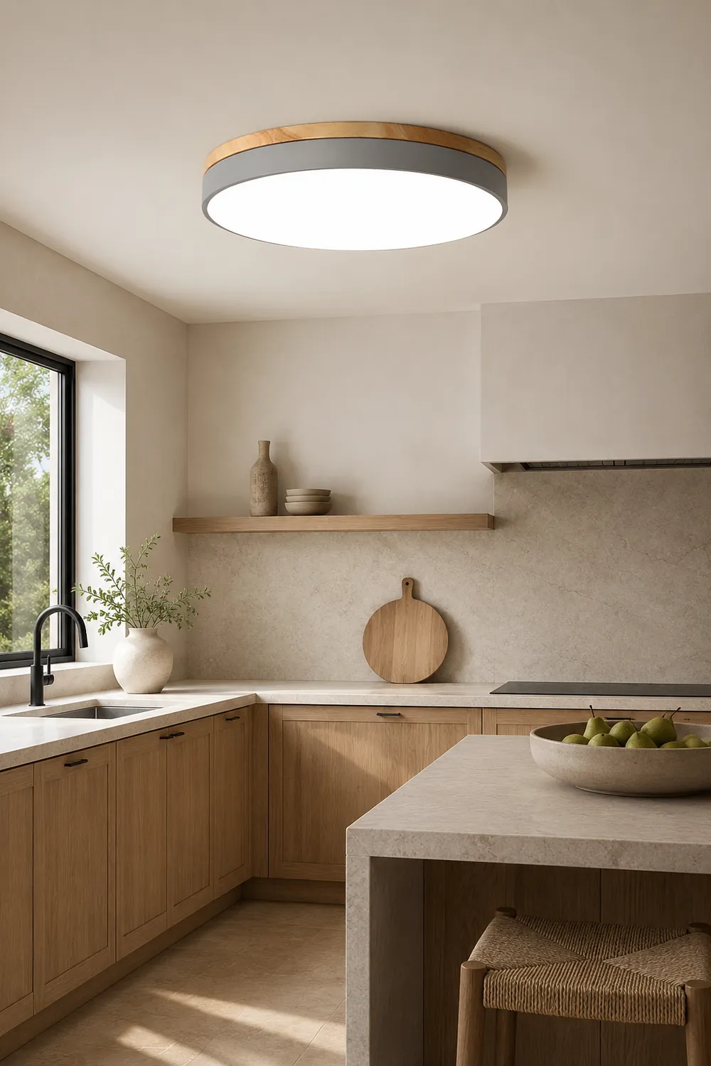 Zara Circular Wood Ceiling Lamp - Lumpaz