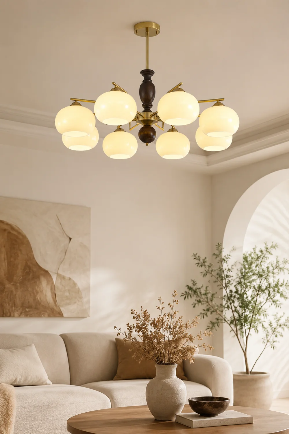 Walnut Beige Orb Chandelier - Lumpaz