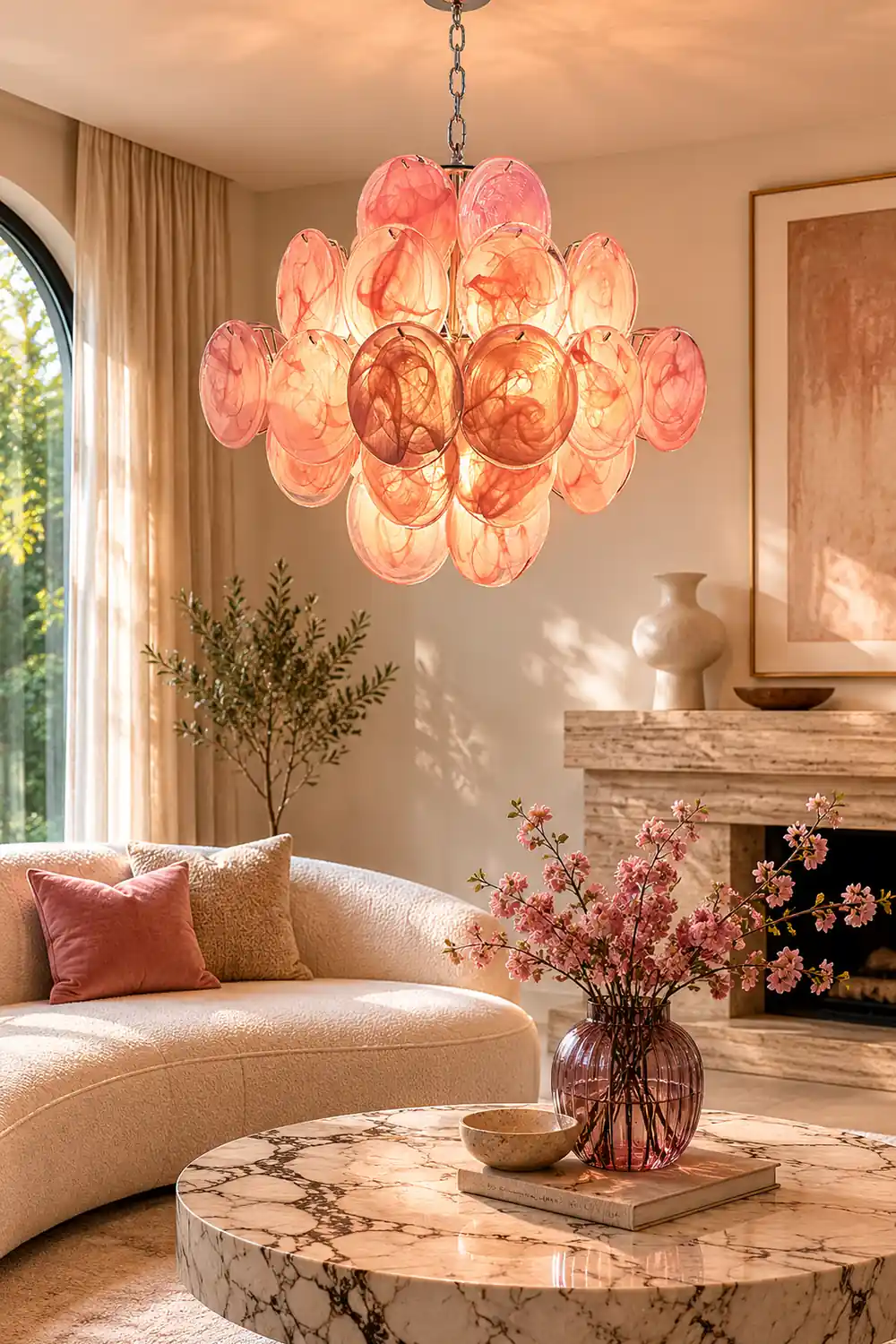Murano Pink Disks Chandelier - Lumpaz