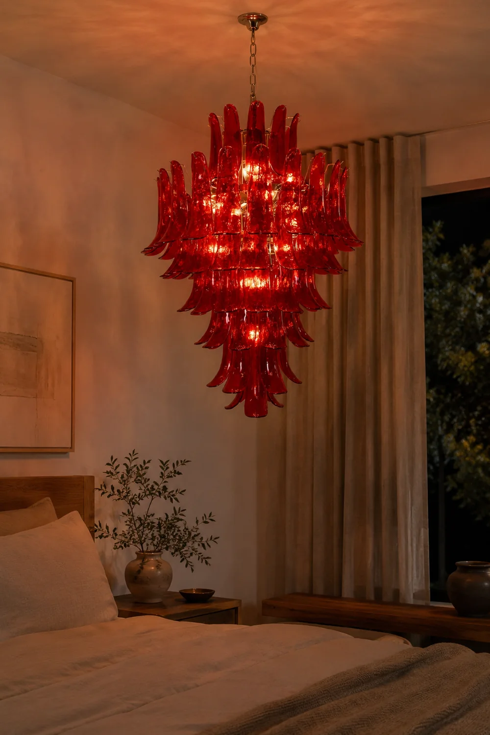 Murano Crimson Cascade Chandelier - Lumpaz