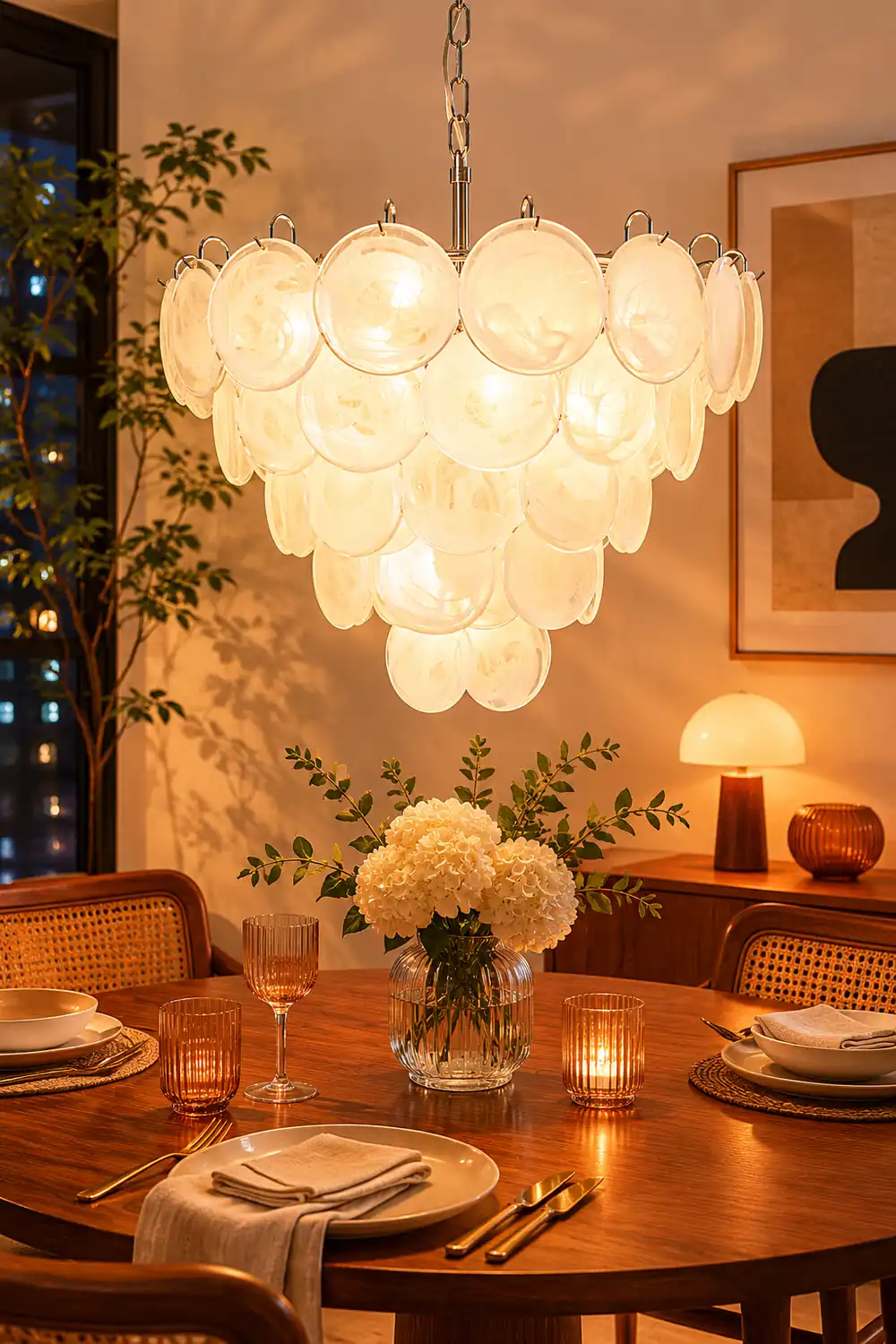 White Murano Disc Chandelier - Lumpaz