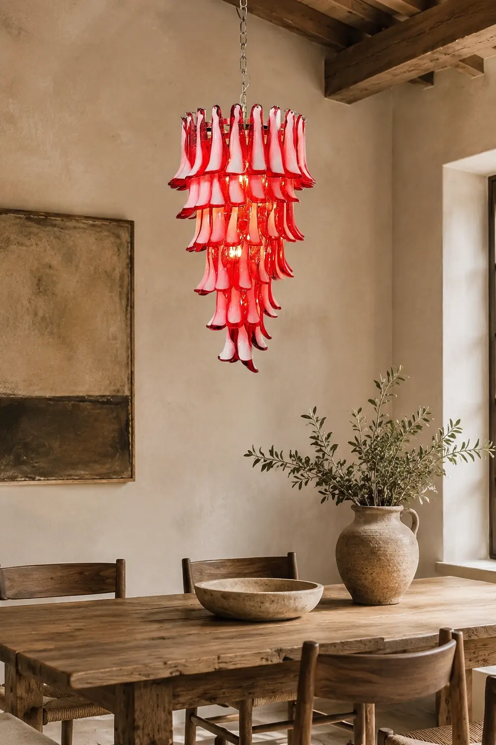 Murano Red Petals Spiral Chandelier - Lumpaz