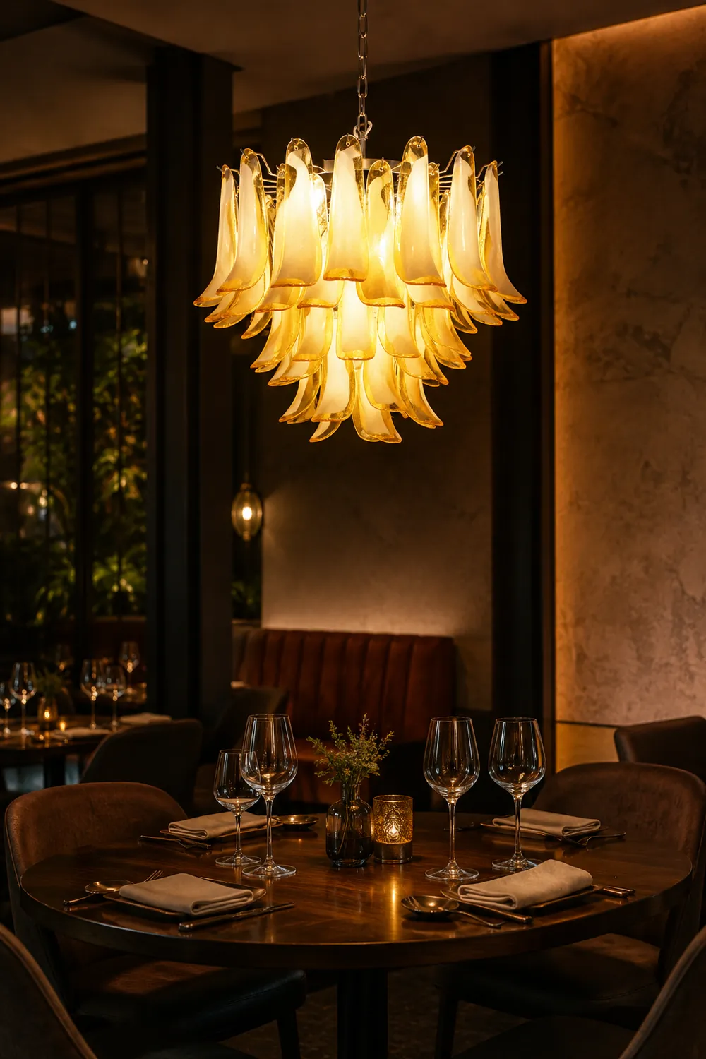 Amber Glass Murano Petals Chandelier - Lumpaz