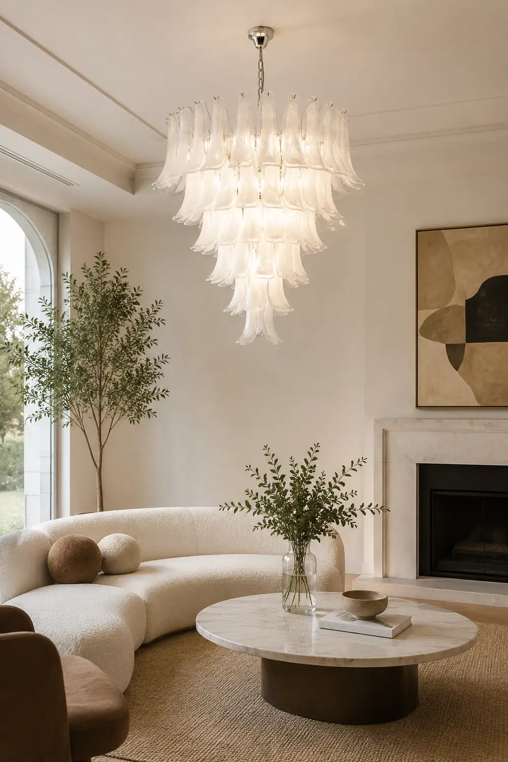 Murano White Glass Petals Chandelier - Lumpaz