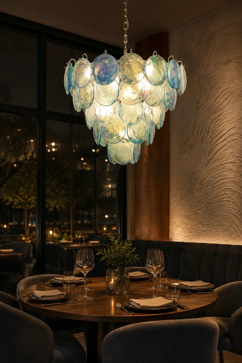 Blue Murano Disc Chandelier - Lumpaz