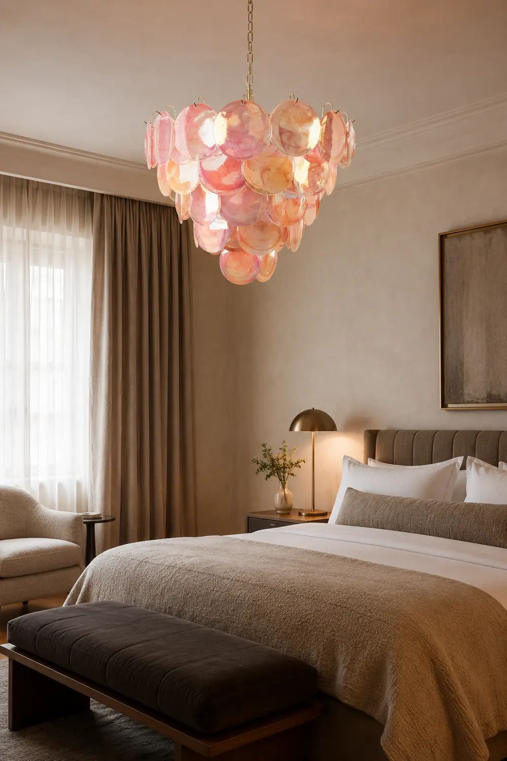 Pink Murano Disc Chandelier - Lumpaz