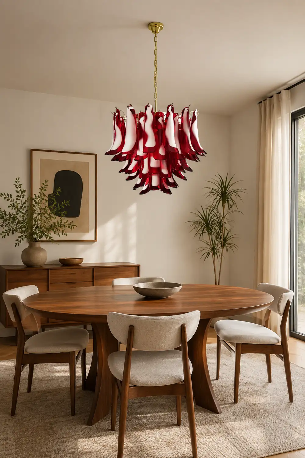 Red Glass Murano Petals Chandelier - Lumpaz