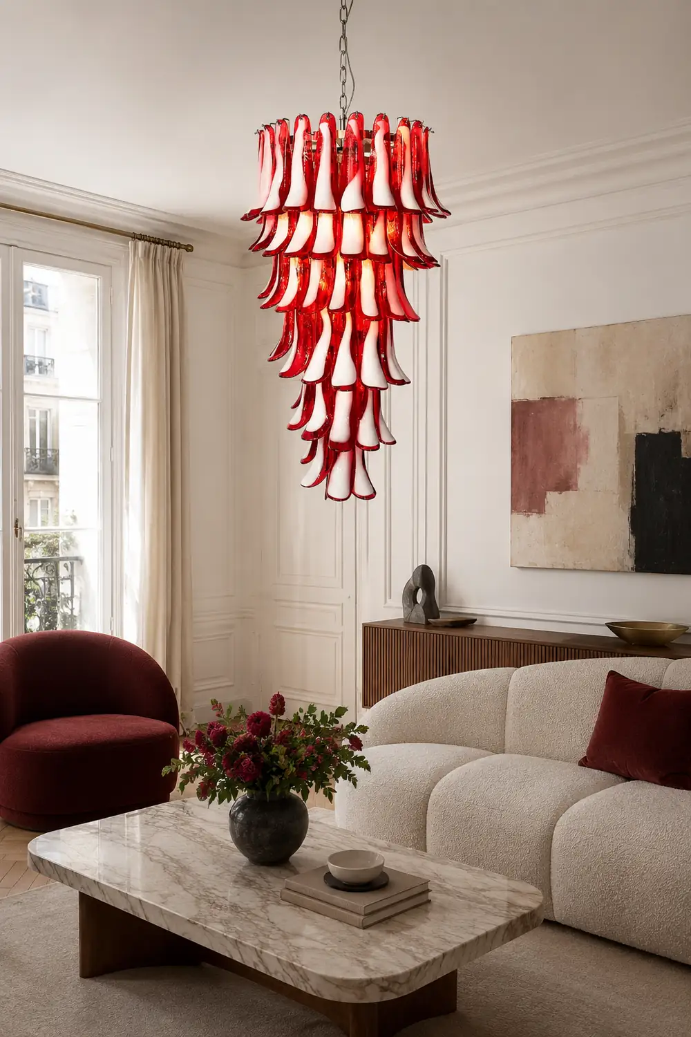 Murano Red Petals Spiral Chandelier - Lumpaz