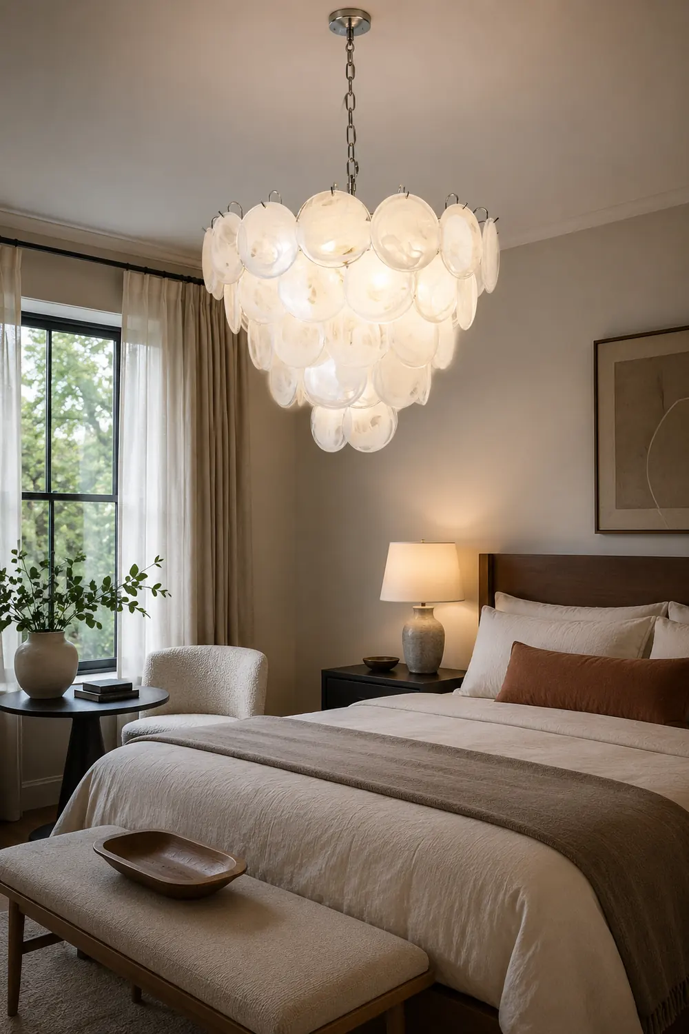 White Murano Disc Chandelier - Lumpaz