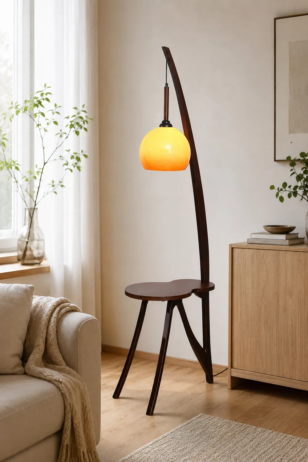 Arc Wood Hanging Floor Lamp - Lumpaz