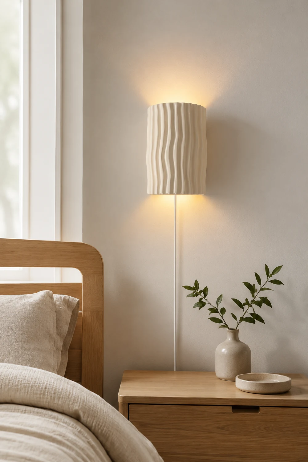 Pleated Resin Plug In Wall Lamp - Lumpaz