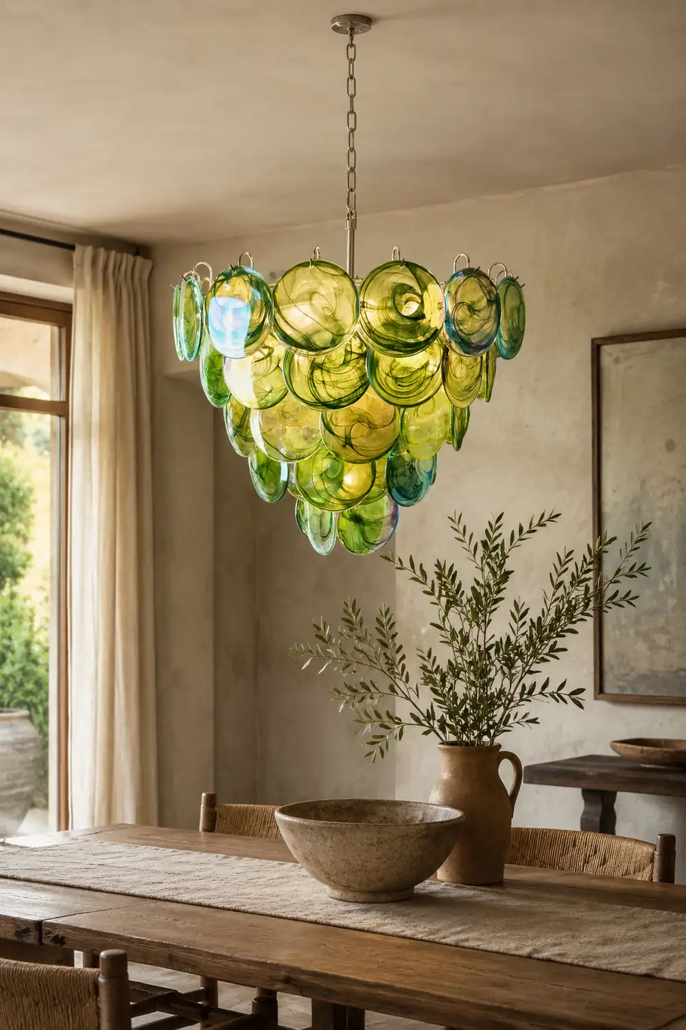 Green Murano Disc Chandelier - Lumpaz