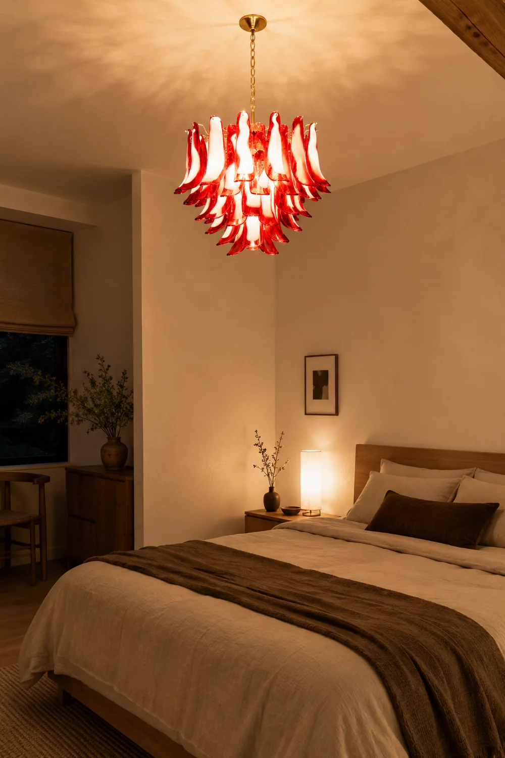 Red Glass Murano Petals Chandelier - Lumpaz