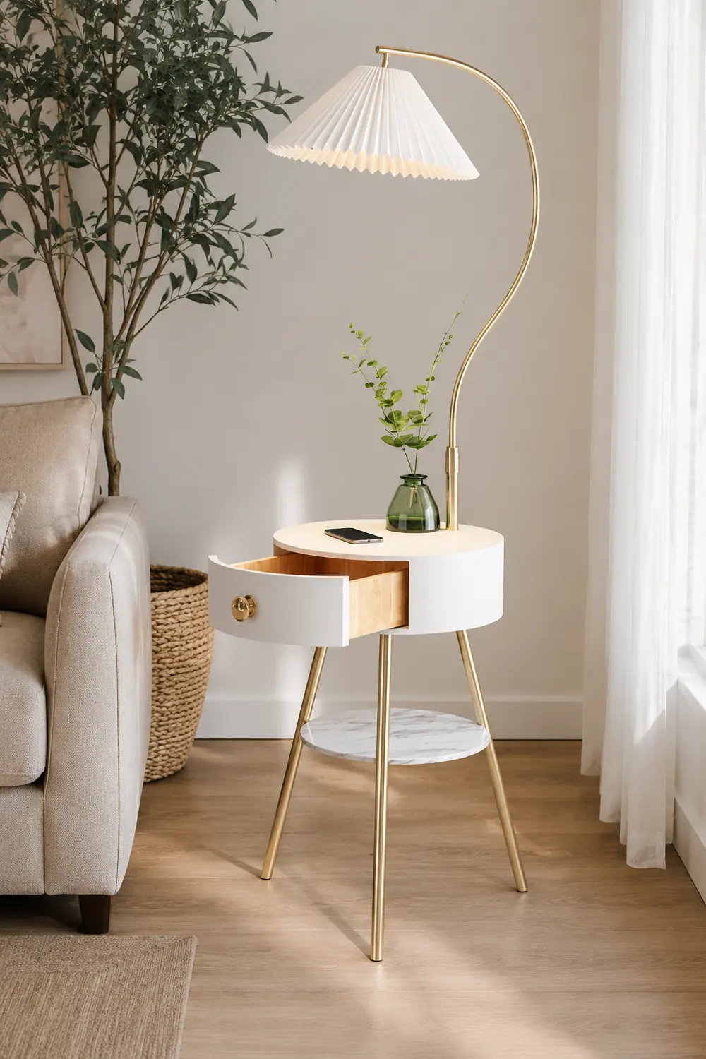 Pleated Nightstand Floor Light - Lumpaz