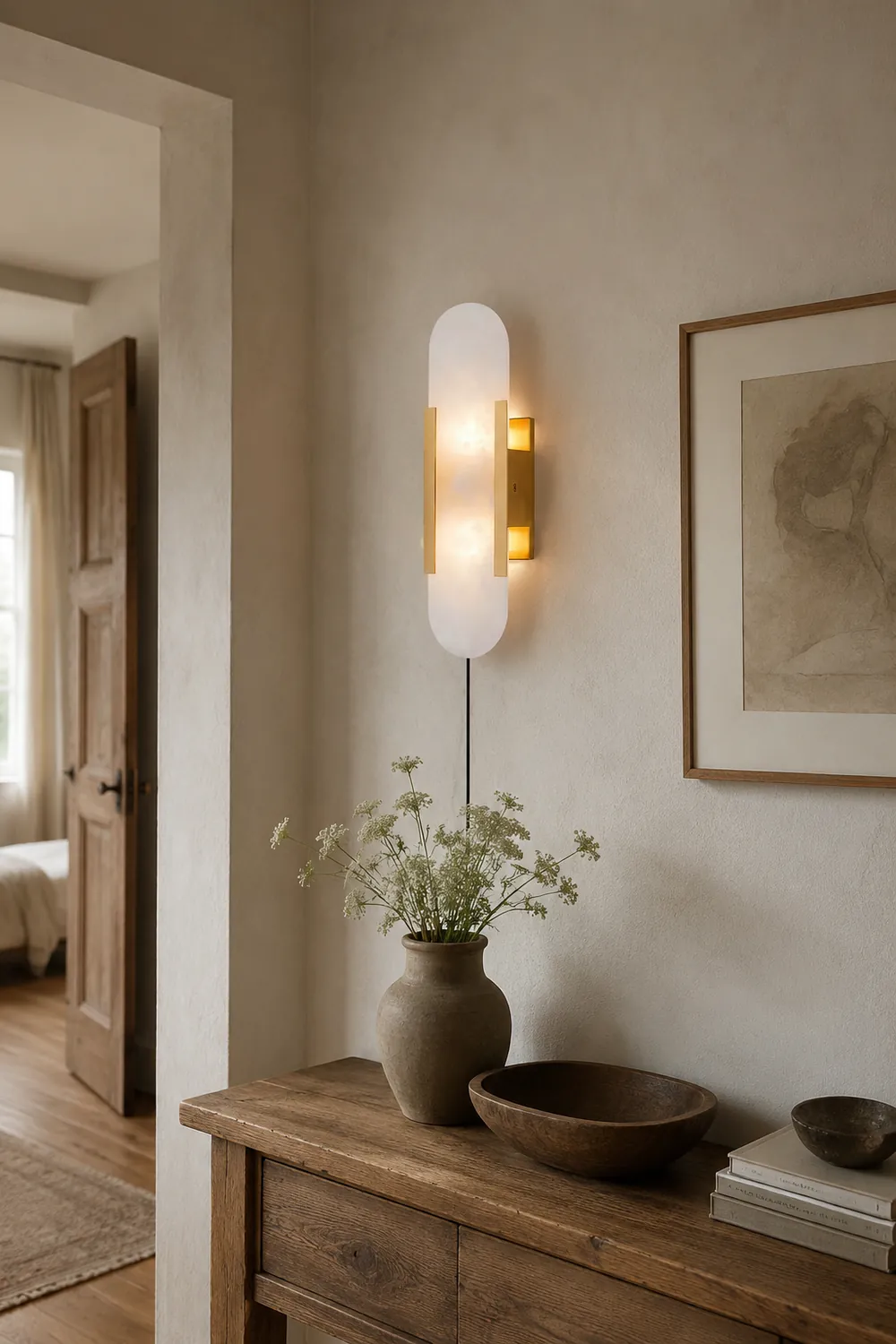 Geometric Harmony Alabaster Plug In Wall Lamp - Lumpaz