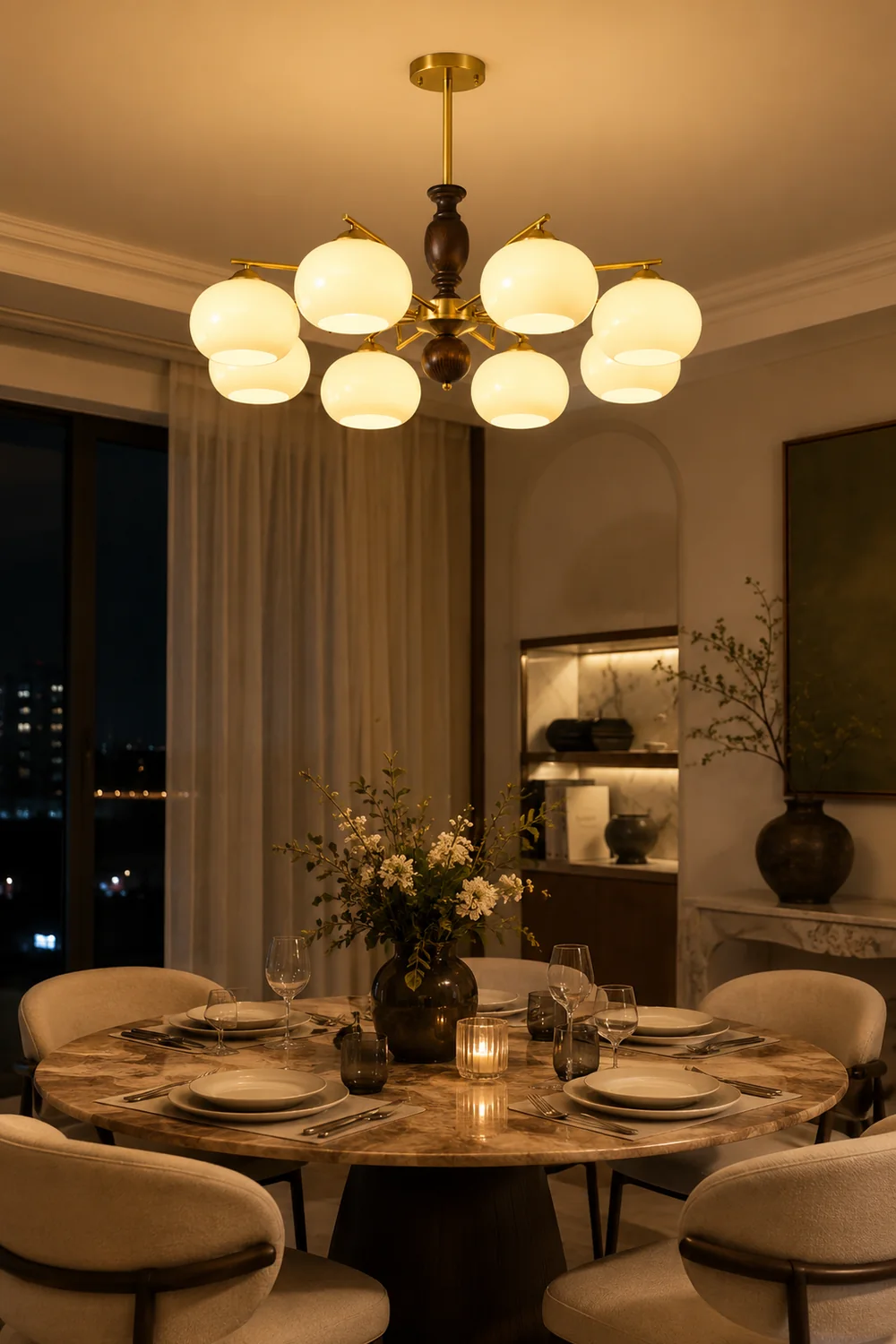 Walnut Beige Orb Chandelier - Lumpaz