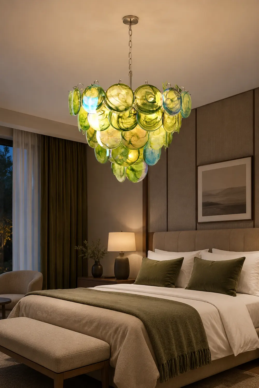 Green Murano Disc Chandelier - Lumpaz