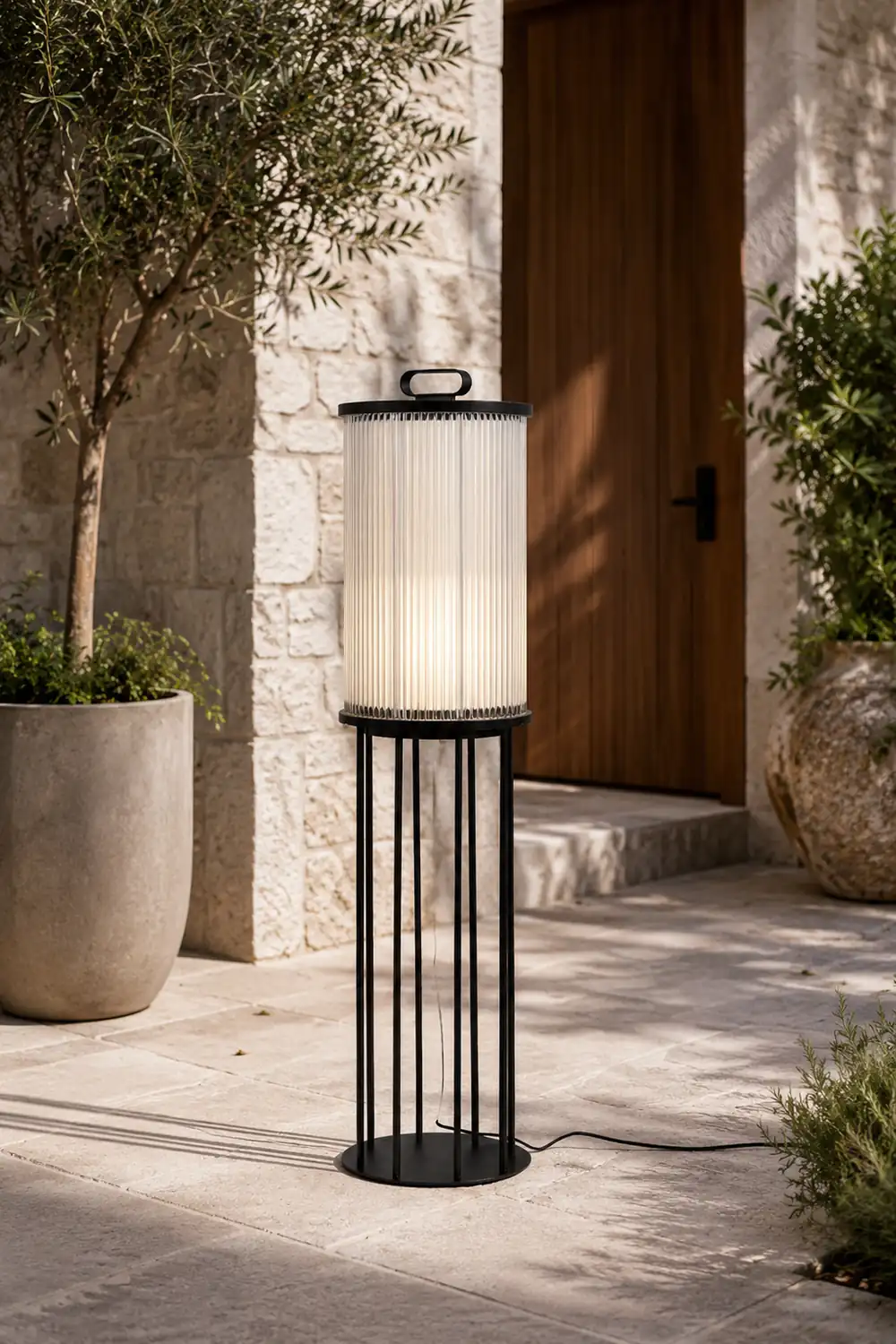 Line Glass Lantern Solar Floor Lamp - Lumpaz