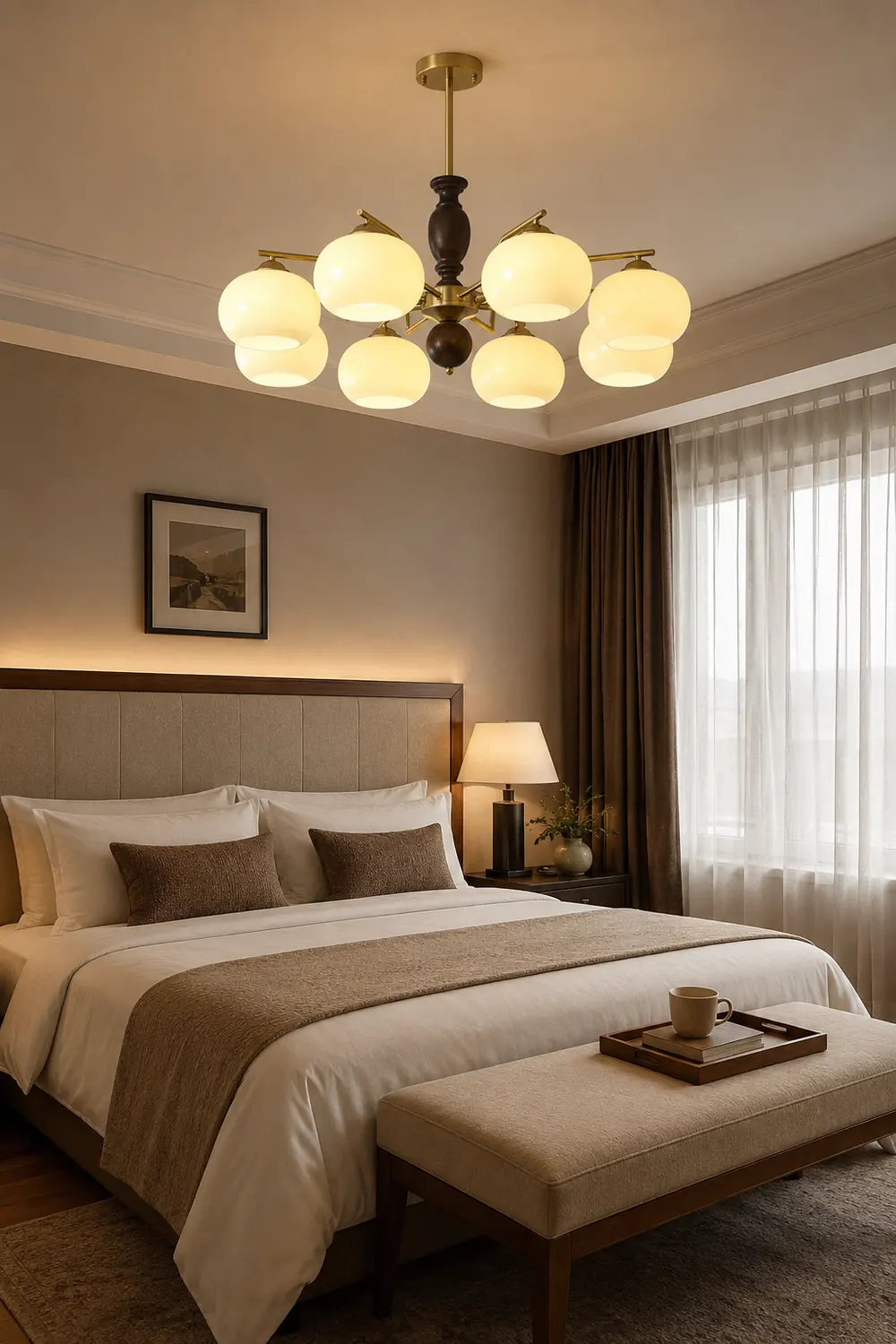 Walnut Beige Orb Chandelier - Lumpaz