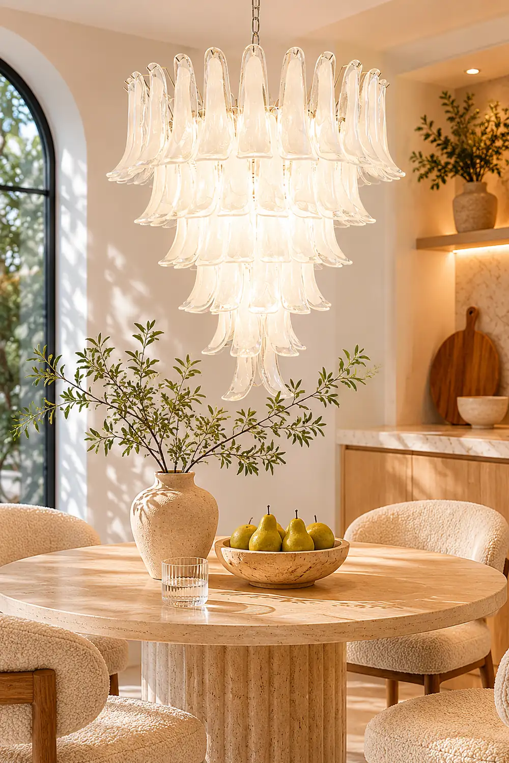 Murano White Glass Petals Chandelier - Lumpaz
