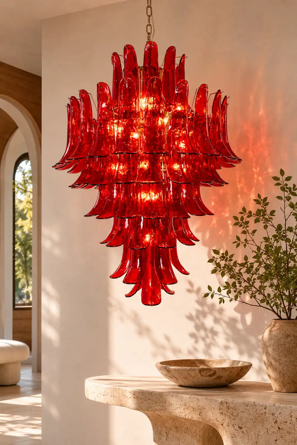 Murano Crimson Cascade Chandelier - Lumpaz