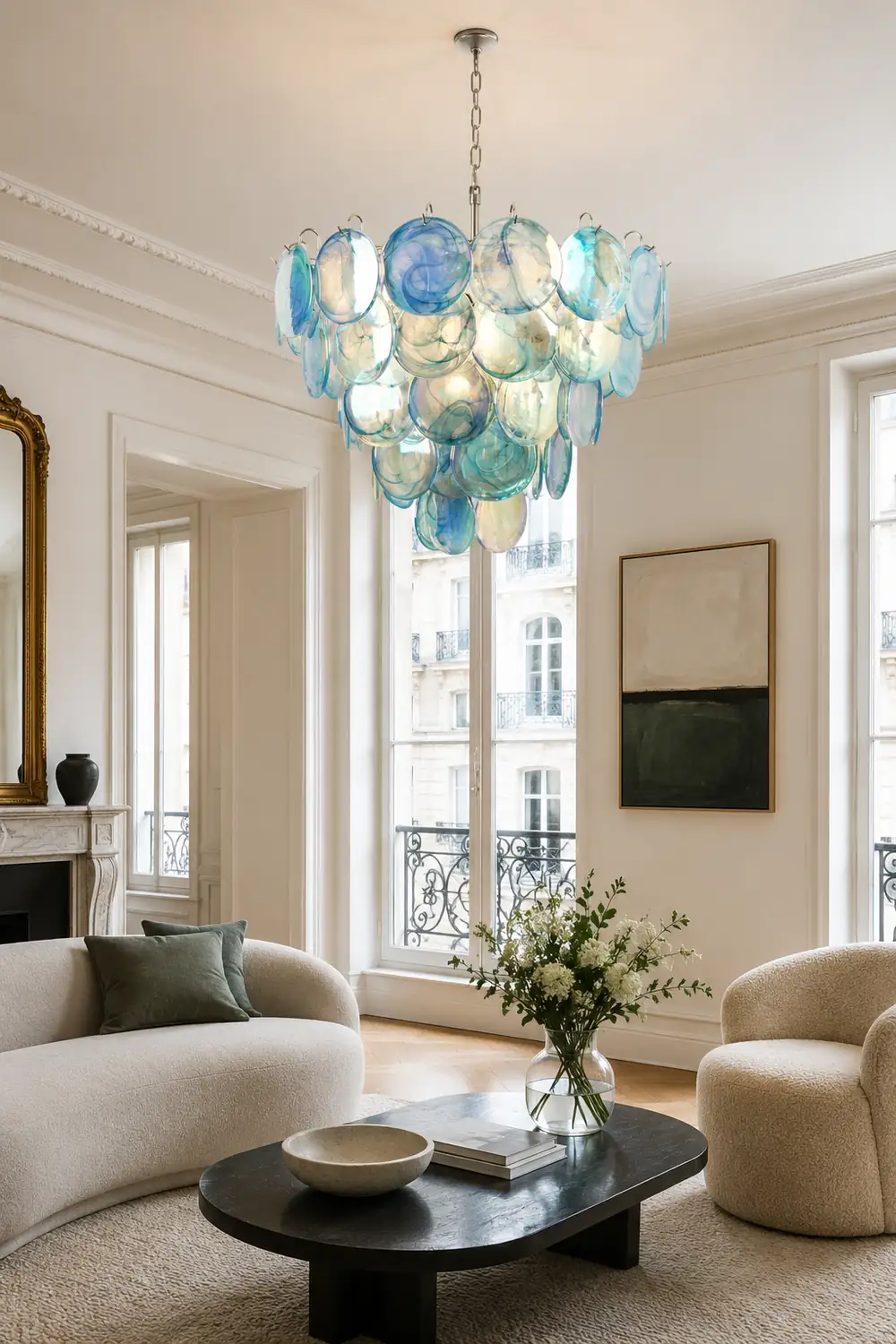 Blue Murano Disc Chandelier - Lumpaz