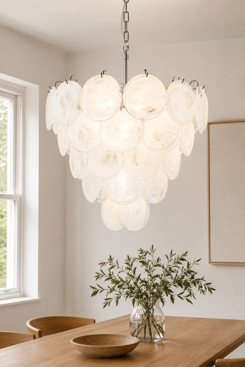 White Murano Disc Chandelier - Lumpaz