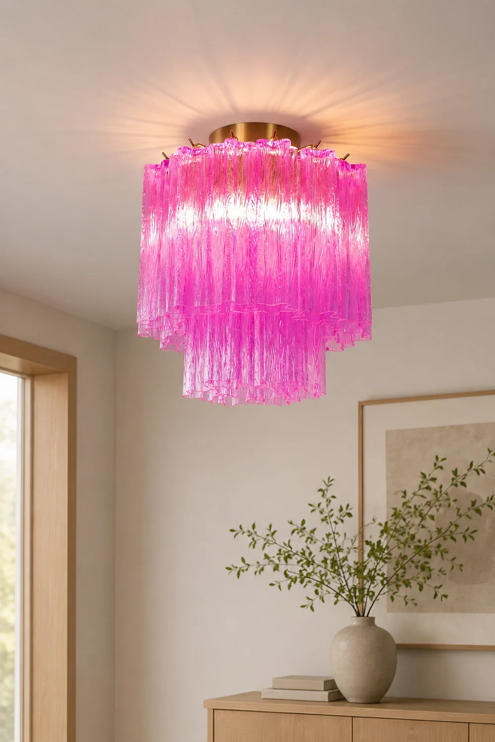 Fiora Rose Red Glass Ceiling Lamp - Lumpaz