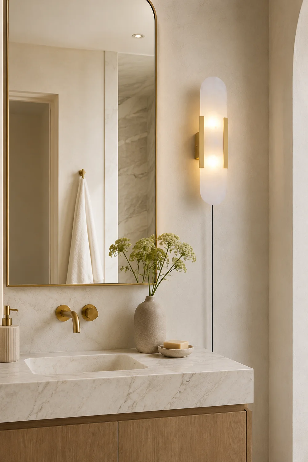 Geometric Harmony Alabaster Plug In Wall Lamp - Lumpaz