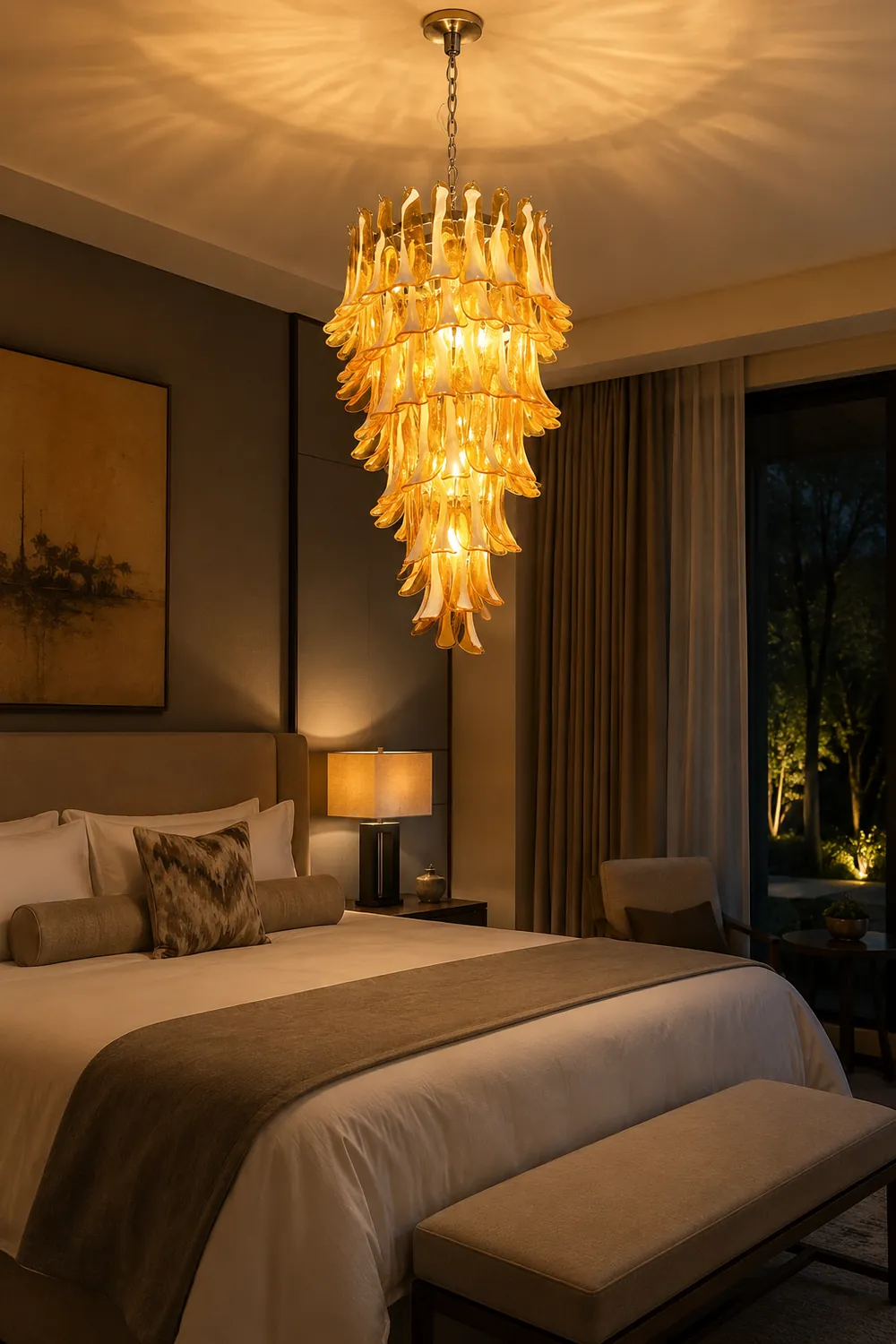 Murano Amber Petals Spiral Chandelier - Lumpaz
