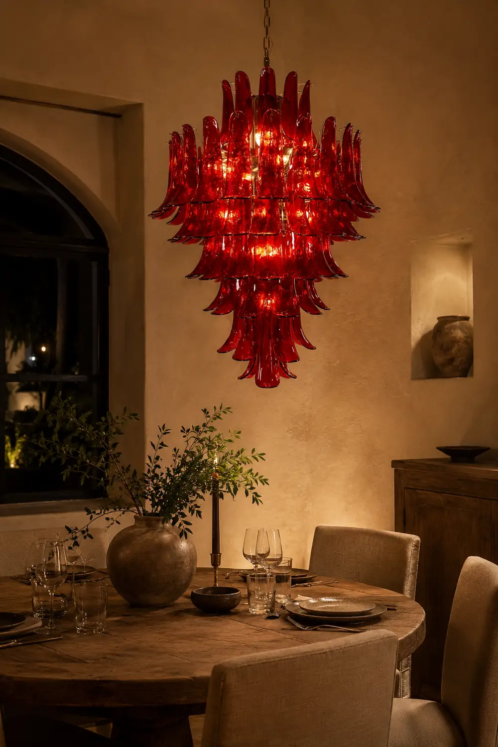 Murano Crimson Cascade Chandelier - Lumpaz