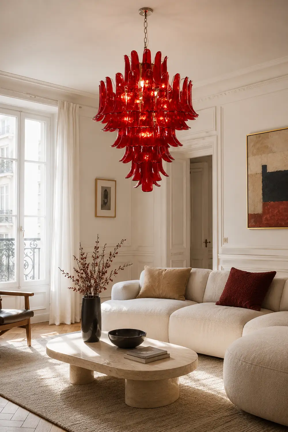 Murano Crimson Cascade Chandelier - Lumpaz
