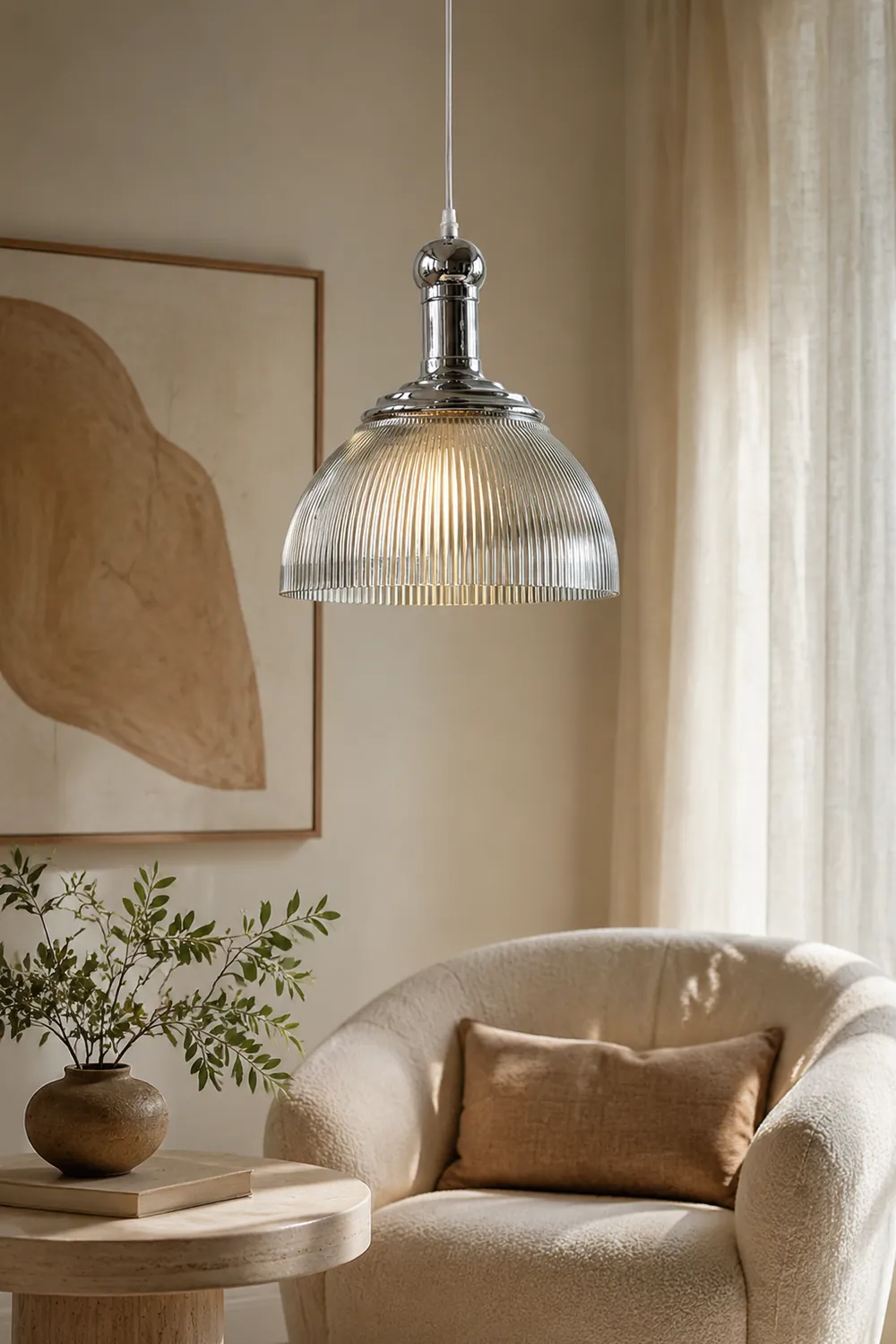 Ribbed Chrome Pendant Lamp - Lumpaz