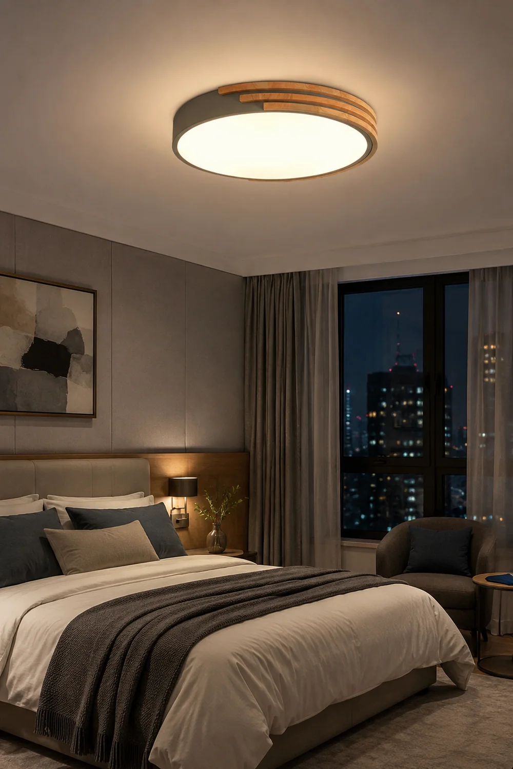Round LED Dimmable Wood Ceiling Lamp - Lumpaz