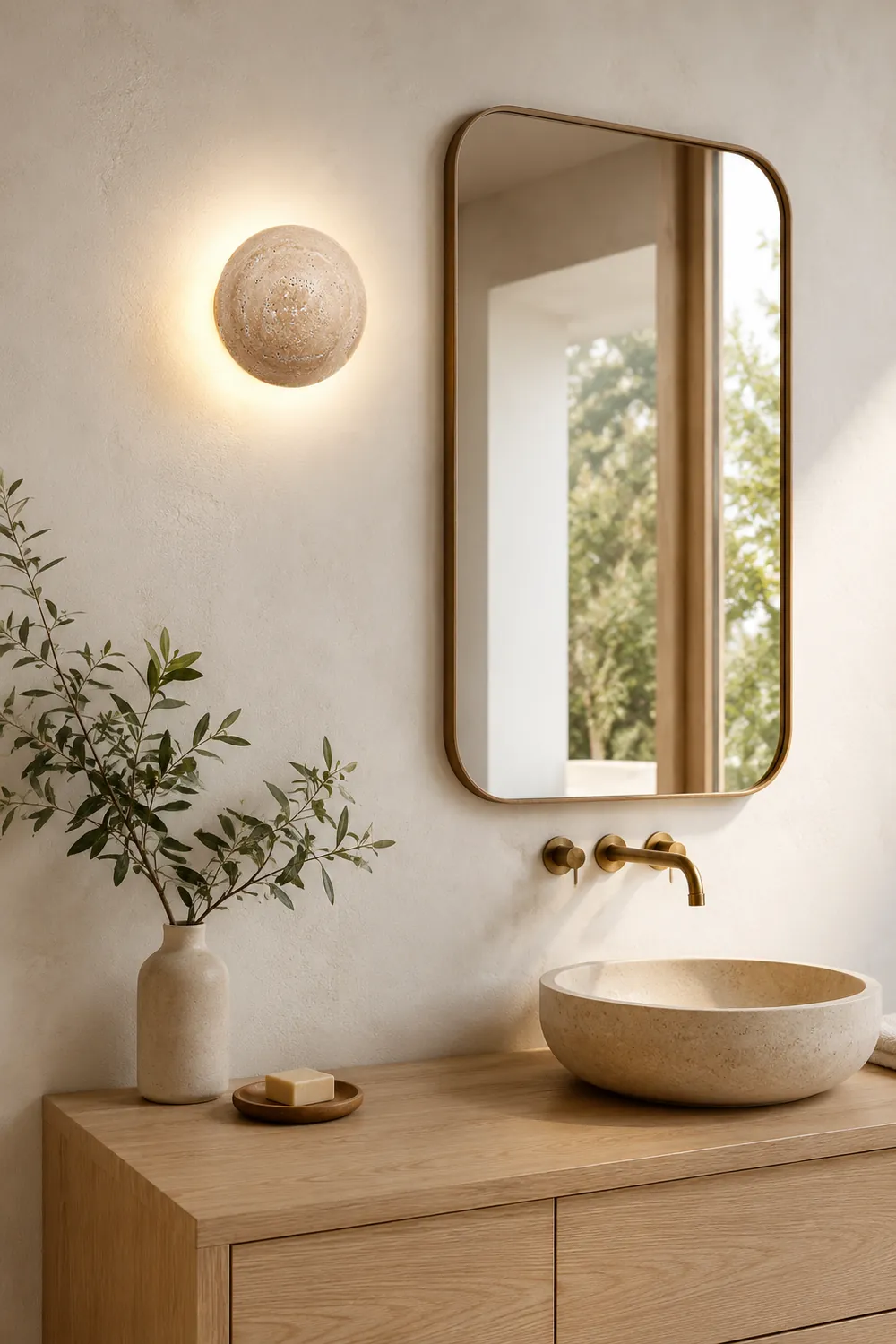 Round Travertine Wall Lamp - Lumpaz