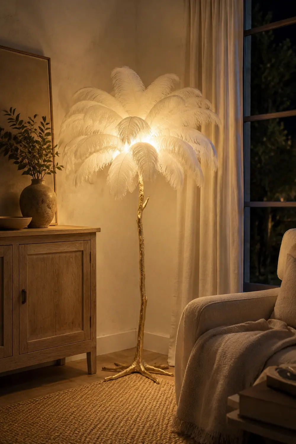 Ostrich Feather Brass Floor Lamp - Lumpaz