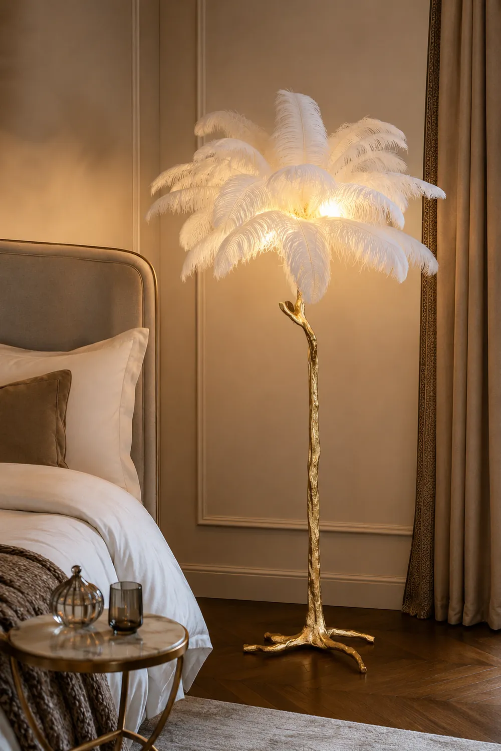 Ostrich Feather Brass Floor Lamp - Lumpaz