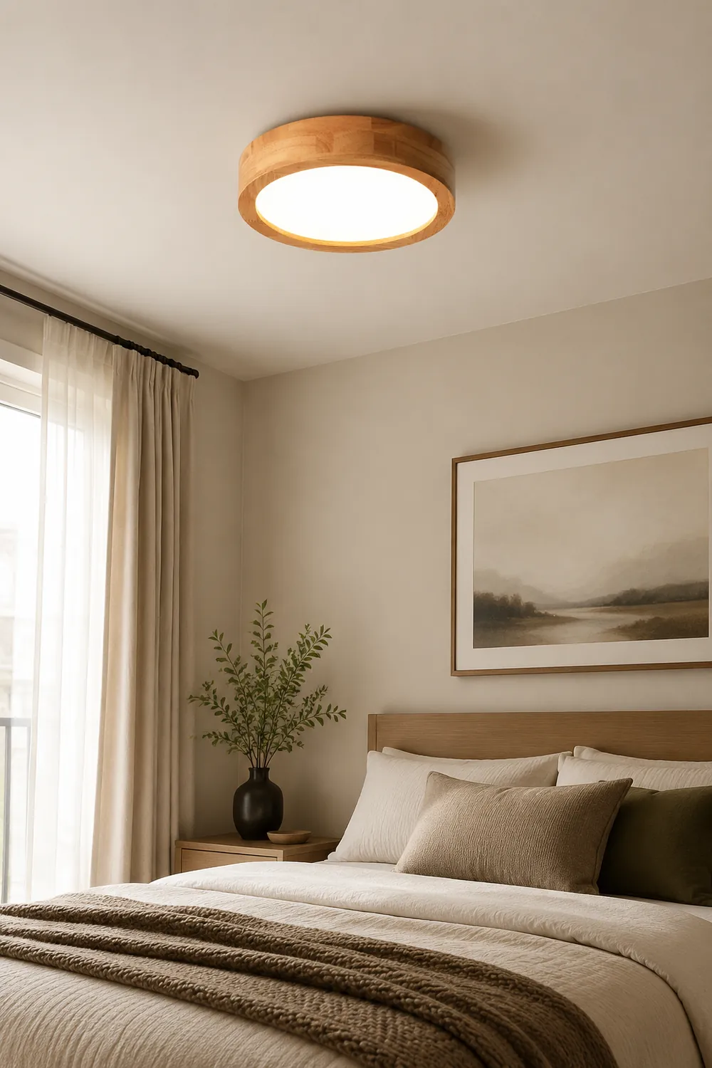 Contemporary Wood Round Flush Mount LED Ceiling Light - Lumpaz