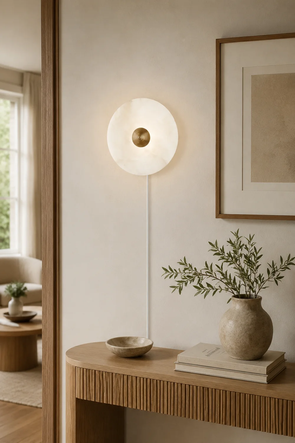 Round Alabaster Plug In Wall Lamp - Lumpaz