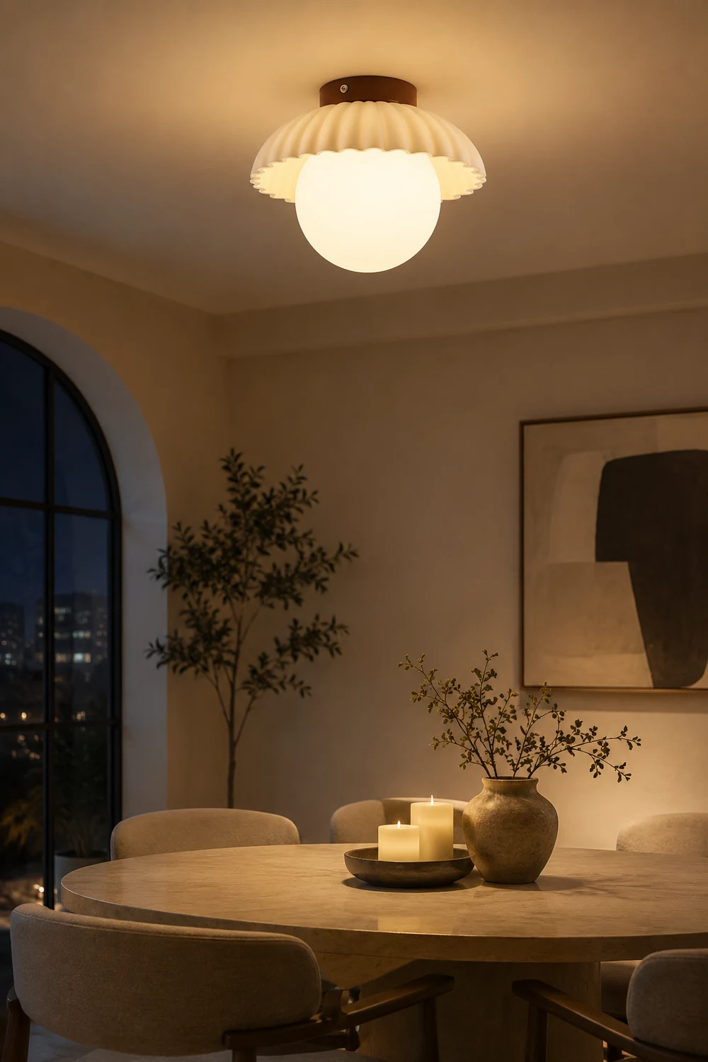 French Creamy Glass Stained Ceiling Light - Lumpaz